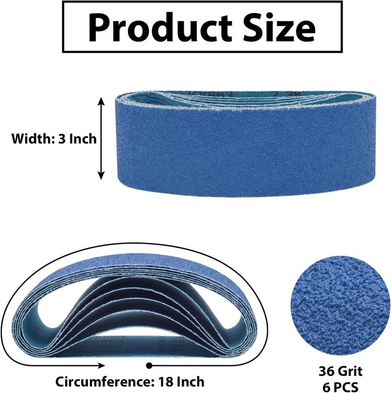 SHUTTLE GENIUS 3 x 18 Zirconia Sanding Belts,36 Grit 3x18 Inch Sanding Belt, 3x18 Belt Sander Sanding Belts for Metal Polishing, Woodworking,6 Pack(3x18in,36 Grit) - Image 2